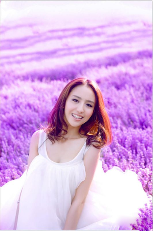 置身紫色薰衣草丛佟丽娅唯美新疆写真