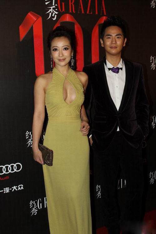 女星陈紫函镂空绿色长裙活动照