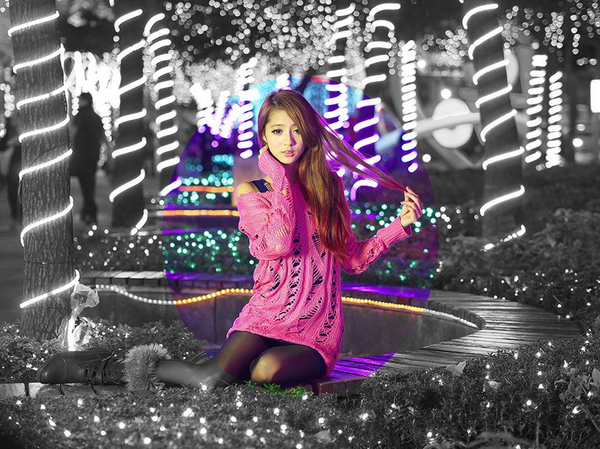 长发黑丝美女户外高清写真