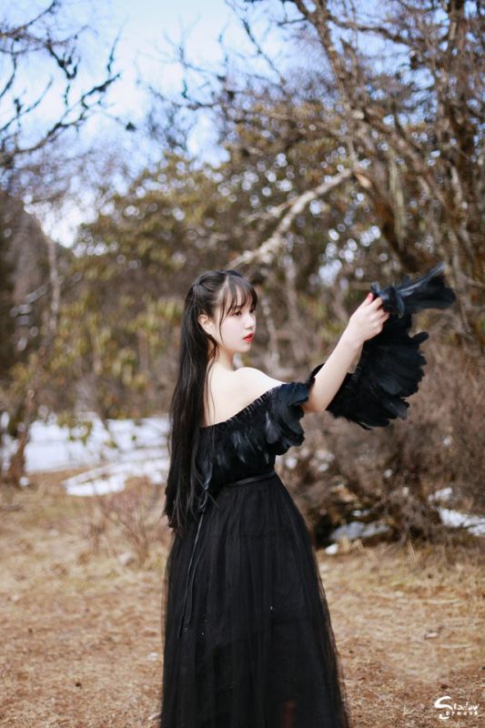 白嫩美女户外演绎高雅黑天鹅
