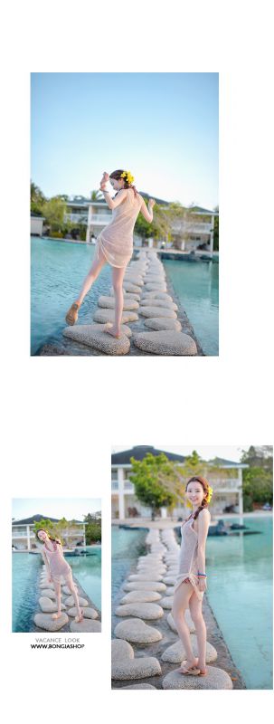 韩国泳装少女海边大秀迷人乳沟