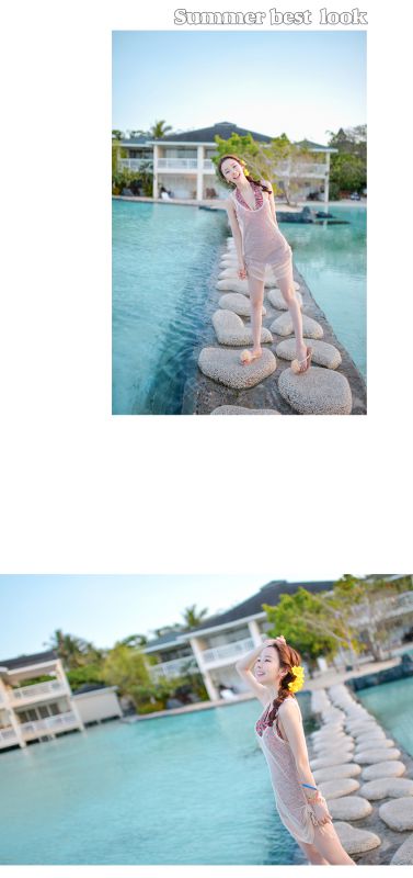 韩国泳装少女海边大秀迷人乳沟