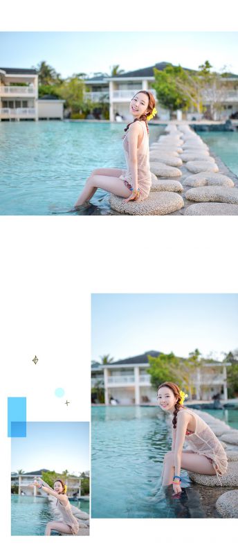 韩国泳装少女海边大秀迷人乳沟