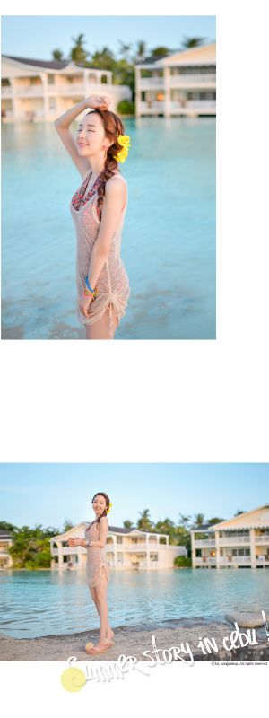 韩国泳装少女海边大秀迷人乳沟