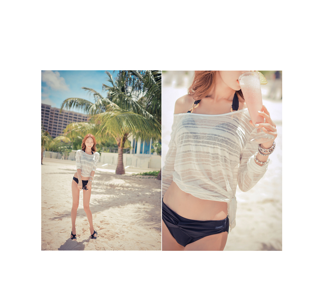 韩国泳装少女海边大秀迷人乳沟