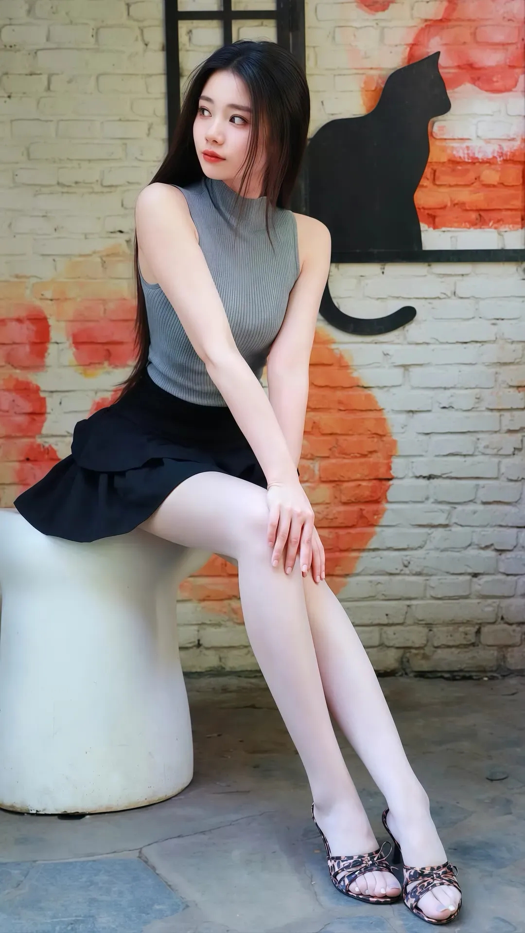 开叉短旗袍下的美腿