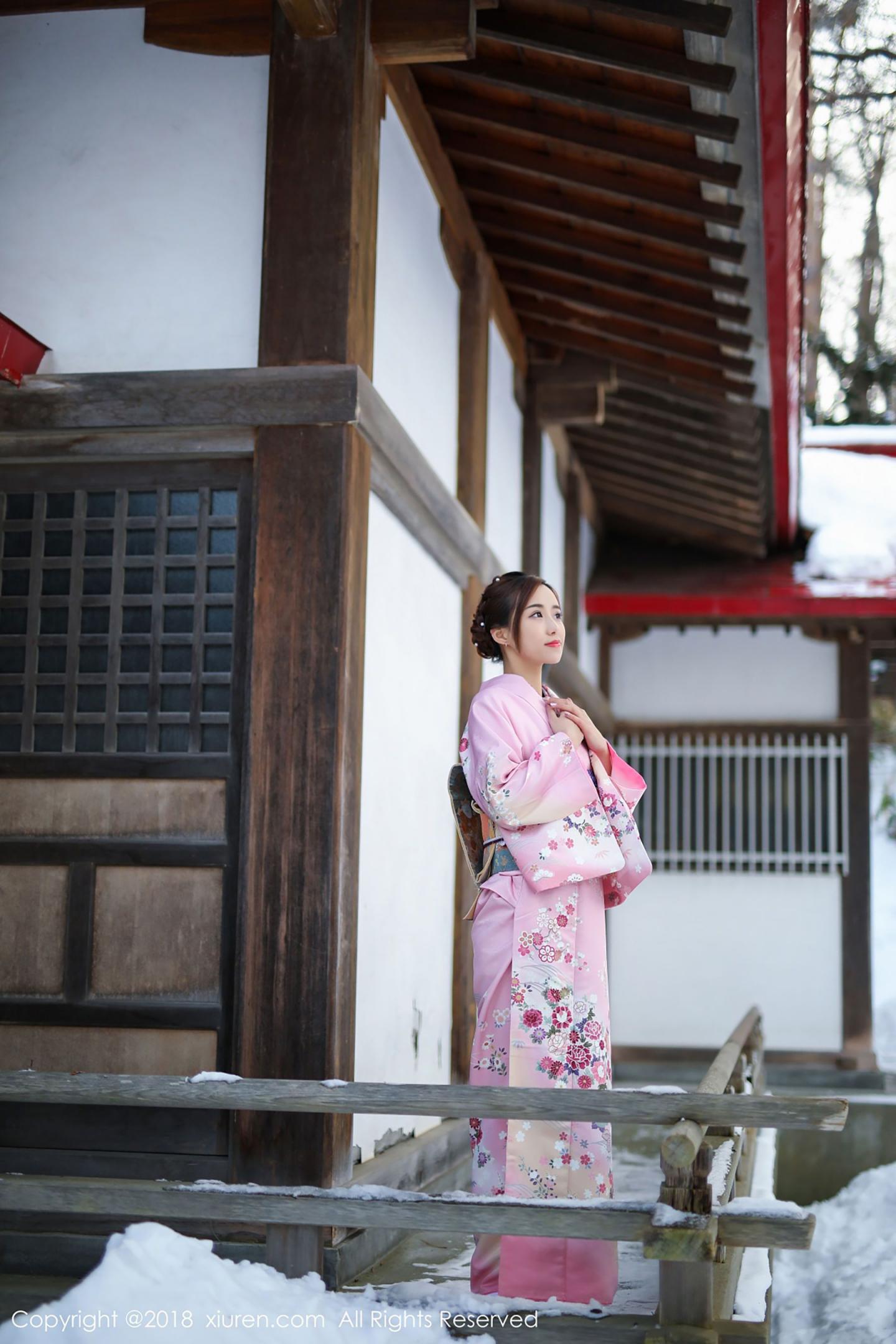 猫宝传统和服与粉色比基尼