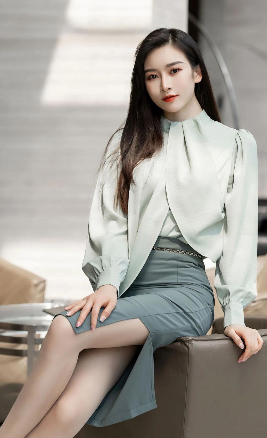 衬衫包臀裙，肉丝大长腿