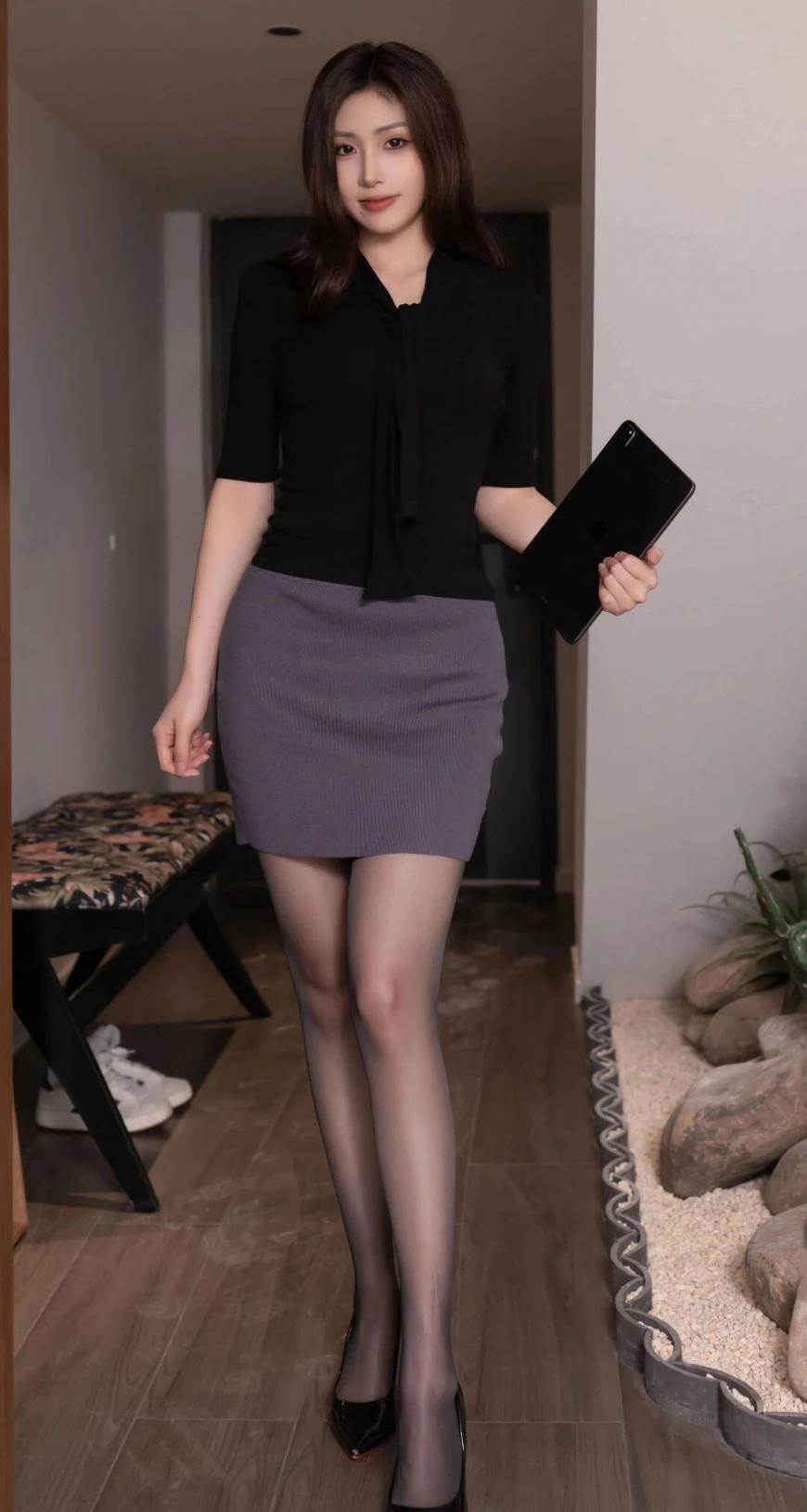 衬衫包臀裙，肉丝大长腿