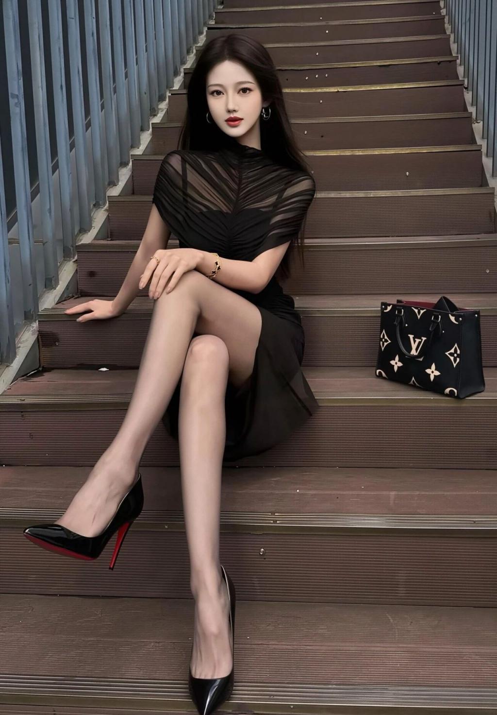 包臀裙，纤腰黑丝大长腿