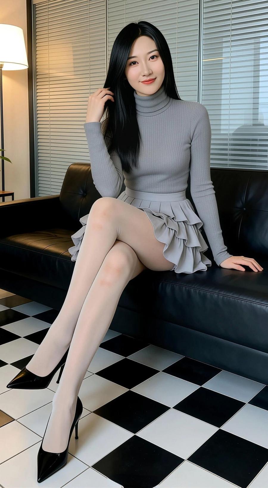 包臀裙，纤腰黑丝大长腿