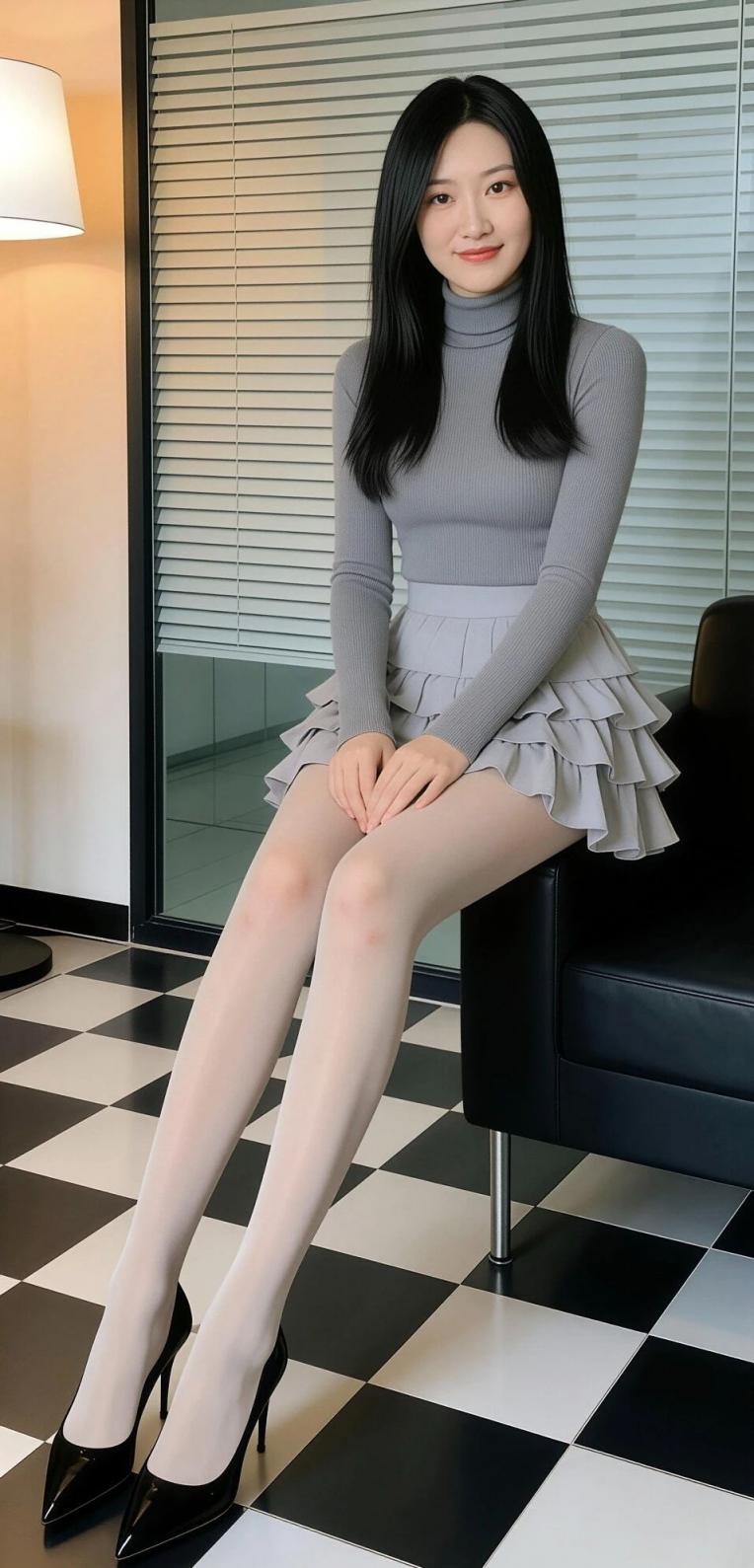 包臀裙，纤腰黑丝大长腿